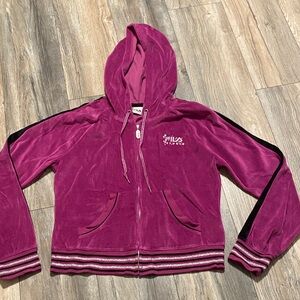 Fila Magenta Velour Jacket with Black Accents